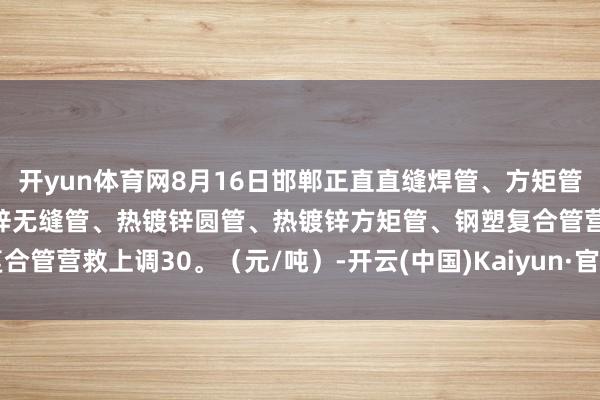 开yun体育网8月16日邯郸正直直缝焊管、方矩管、螺旋管、燃气管、热镀锌无缝管、热镀锌圆管、热镀锌方矩管、钢塑复合管营救上调30。（元/吨）-开云(中国)Kaiyun·官方网站 - 登录入口